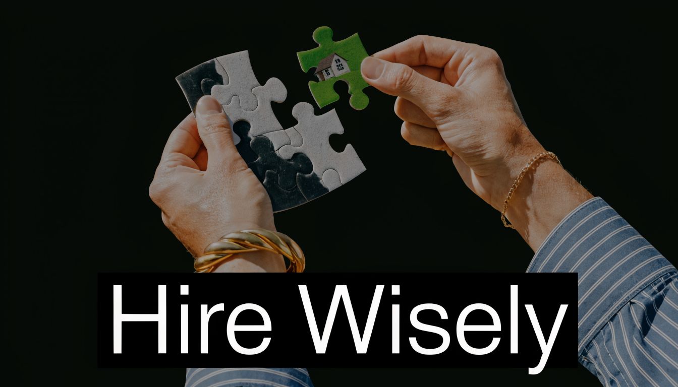 Hands holding puzzle pieces to complete a house image representing smart property management and professional hiring