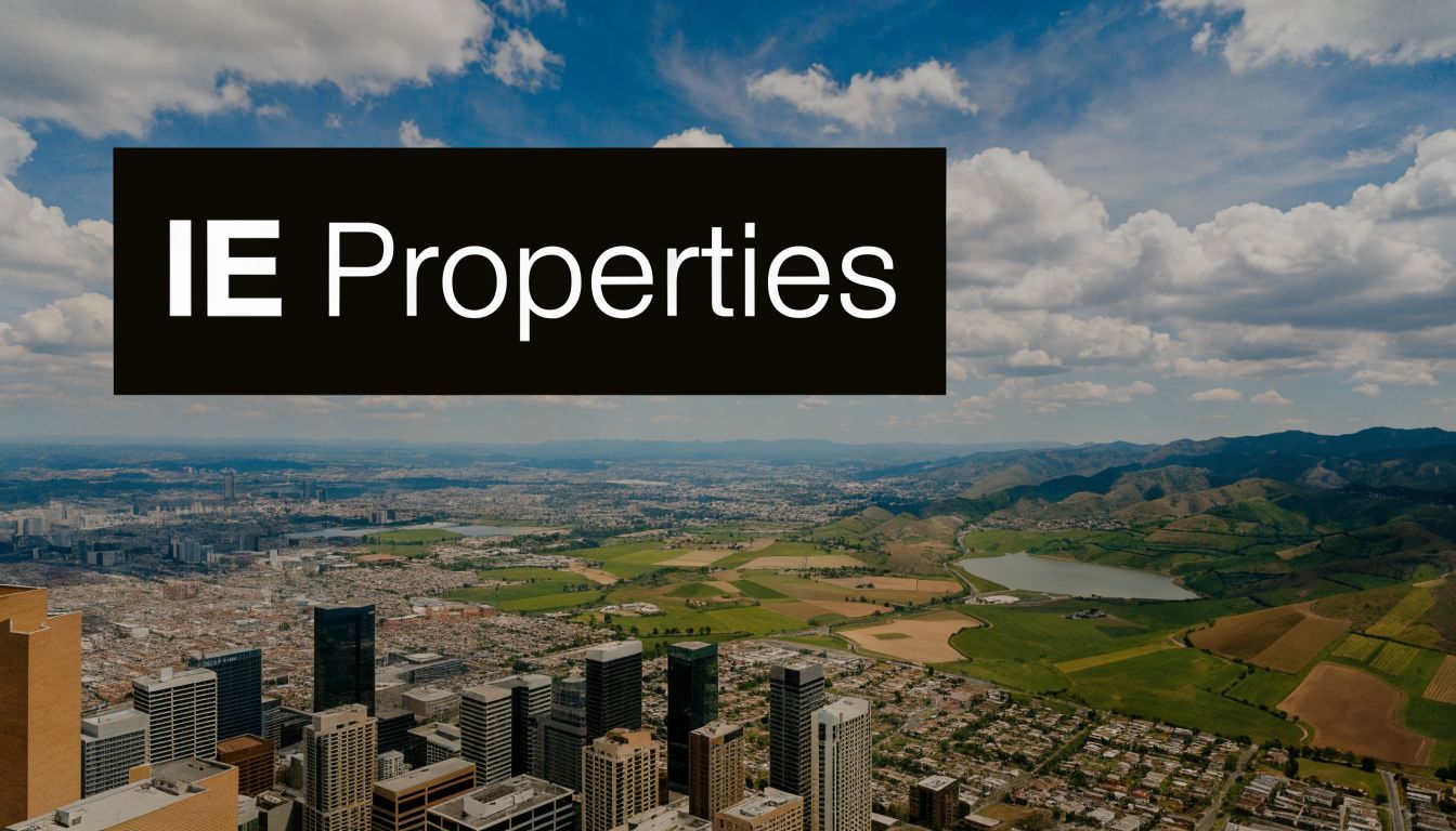 An aerial view of a sprawling cityscape featuring high-rise buildings and surrounding rural fields under blue skies.