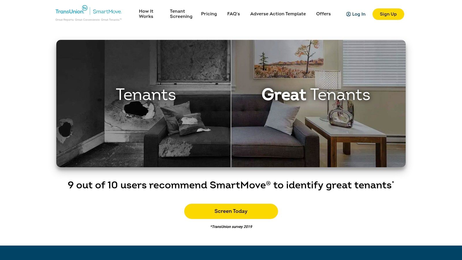 A landlord and tenant smiling and shaking hands, representing a successful placement after using TransUnion SmartMove
